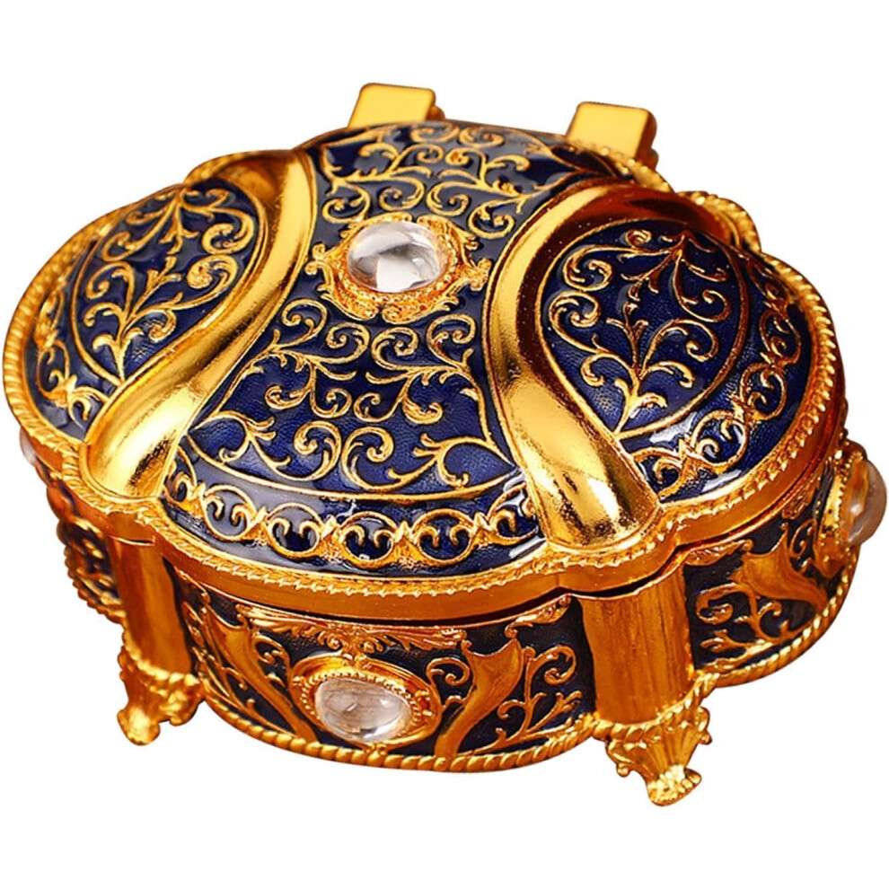 (Darkblue) Oval Jewellery Box with Lid - Oval Vintage Jewellery Storage Box | Zinc Alloy Jewellery Box for Earrings, Bracelets, Necklaces, Rings