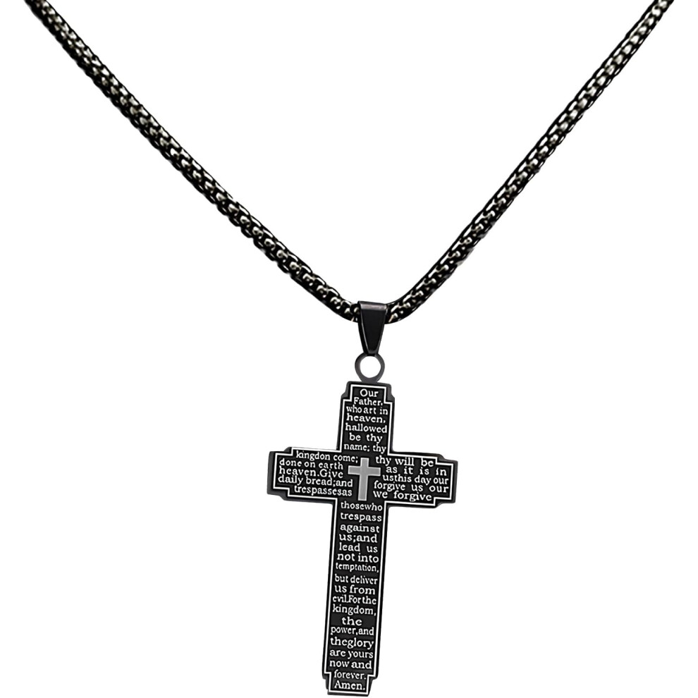 (Black) Christian Necklace Pendant - Bible Verse Necklace - Bible Verse Necklace for Women Men, Religious Jewelry Necklace, Charm Pendant Metal