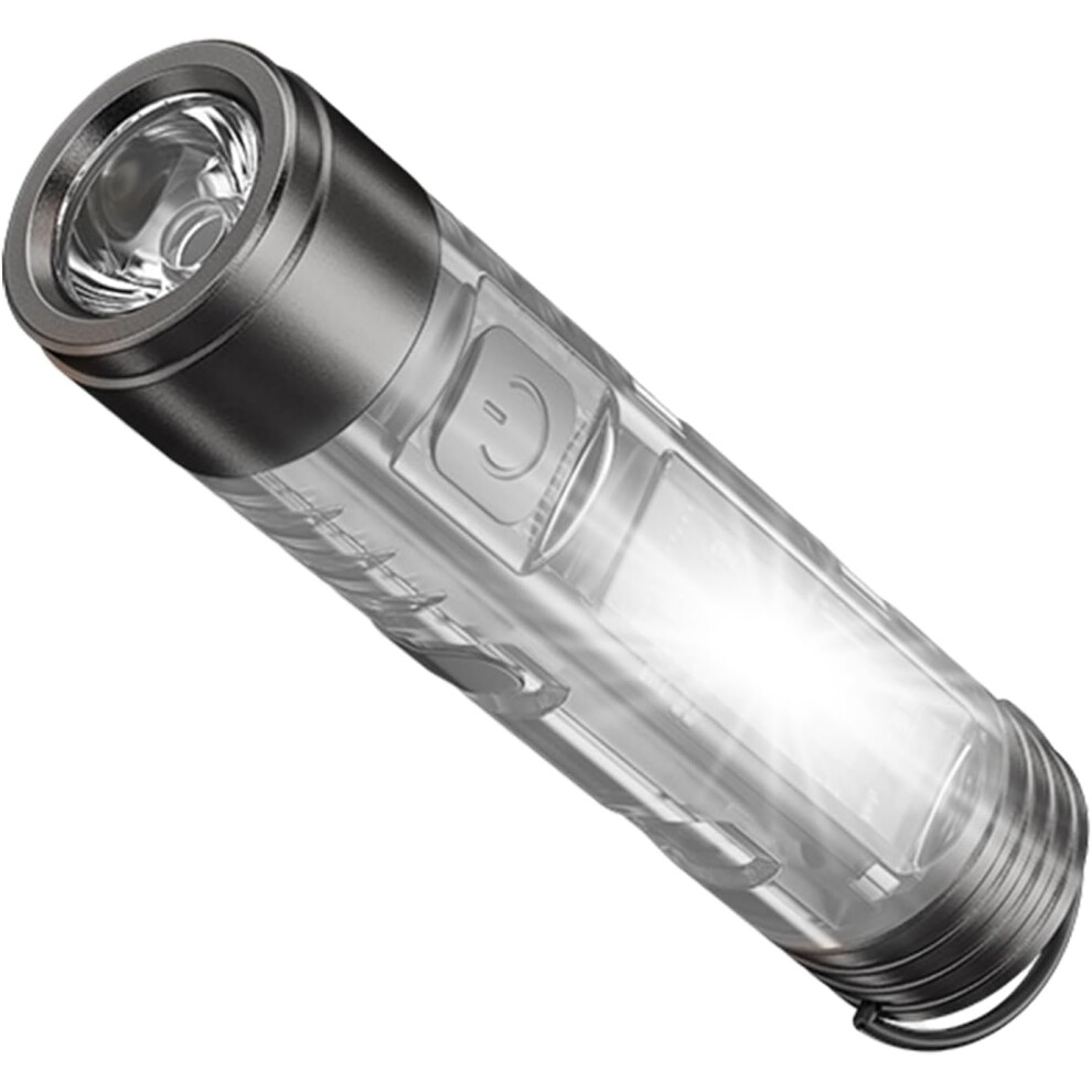 (Transparent) Keychain Flashlight - 10 Mode Rechargeable 350 Lumen Pocket Flashlight | Stable Multifunctional Key Ring Camping Lighting for Backpackin