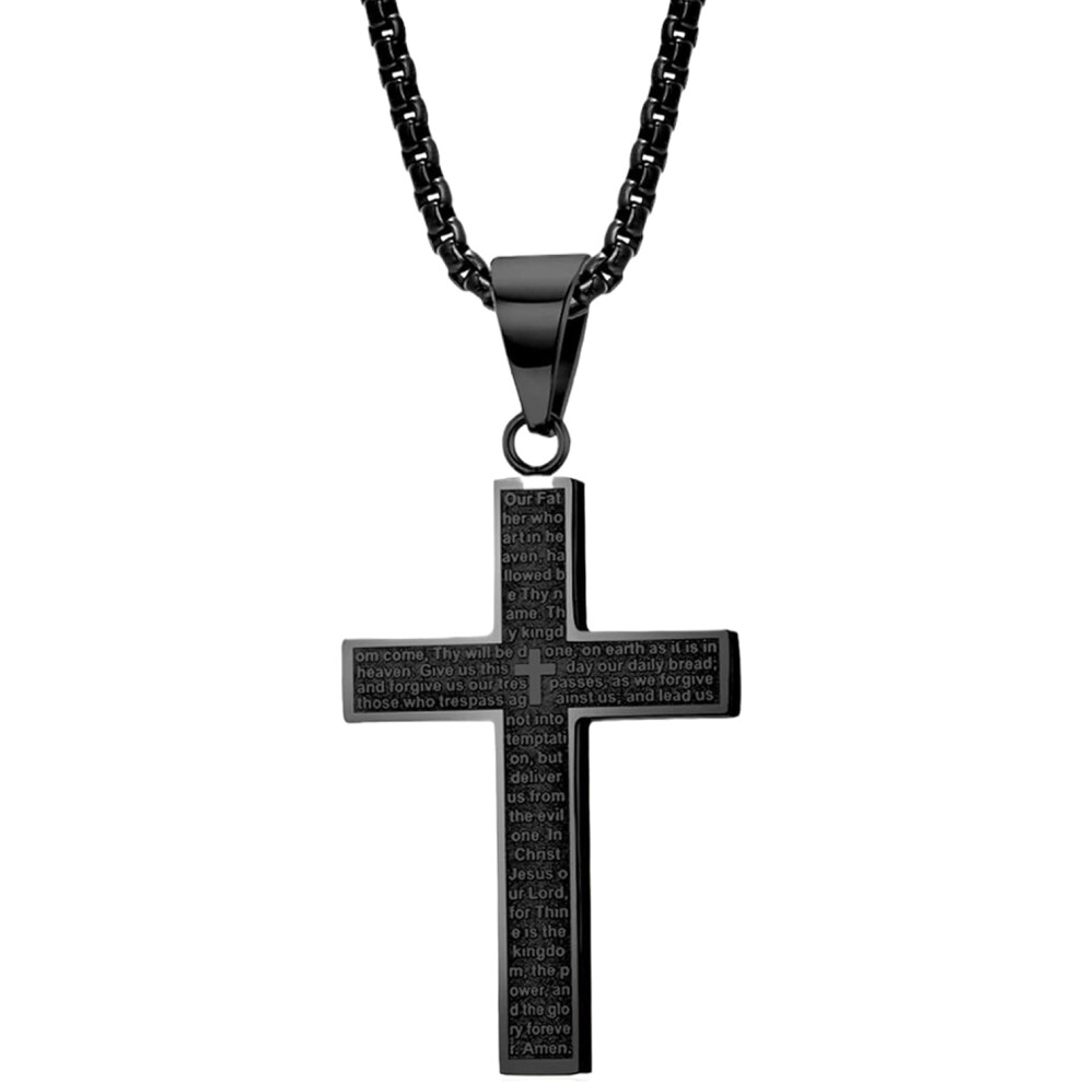 (Black) Christian Chain for Men | Holy Pendant Fashion Jewelry | Bible Verse Pendant Belief Necklace, Religious Necklace Christian Jewelry Stainless Steel