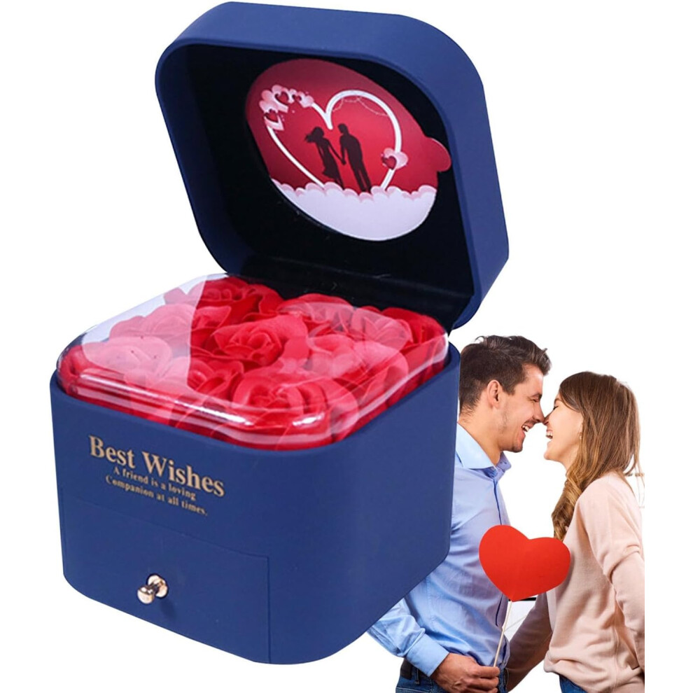 (Darkblue) Ring Box, Jewellery Case | 9 Forever Roses Earrings Case, Jewellery Display Box, Jewellery Holder, Necklace Case for Wedding Ceremony