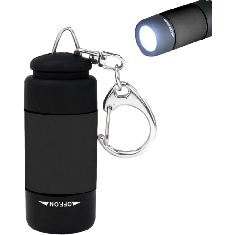 (Black) Mini USB Rechargeable LED Torch, Waterproof Pockets Torch for Backpack/Belt, Pocket Flashlight with Key Ring Powerful Portable Lamp