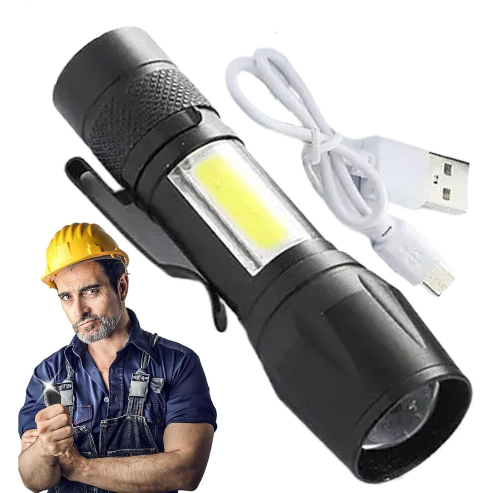 Rechargeable LED Flashlight,High Lumens LED Handheld Flashlight | Adjustable Camping Accessories Flash Light with Sidelight for Hiking