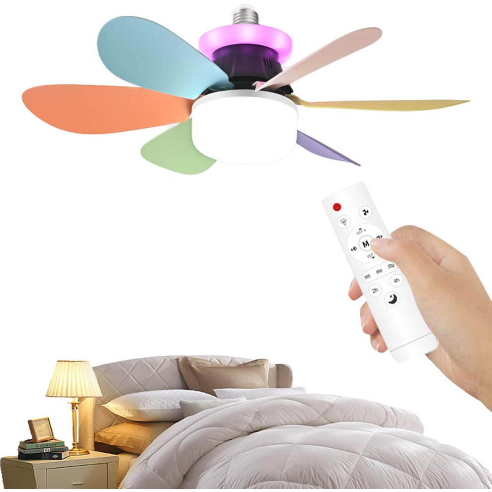 (Black) Colorful Ceiling Fan with Light - Silent LED RGB Color Changing Ceiling Fan | E27 Screw 3 Speeds Removable Dimmable Lamp for Game Room