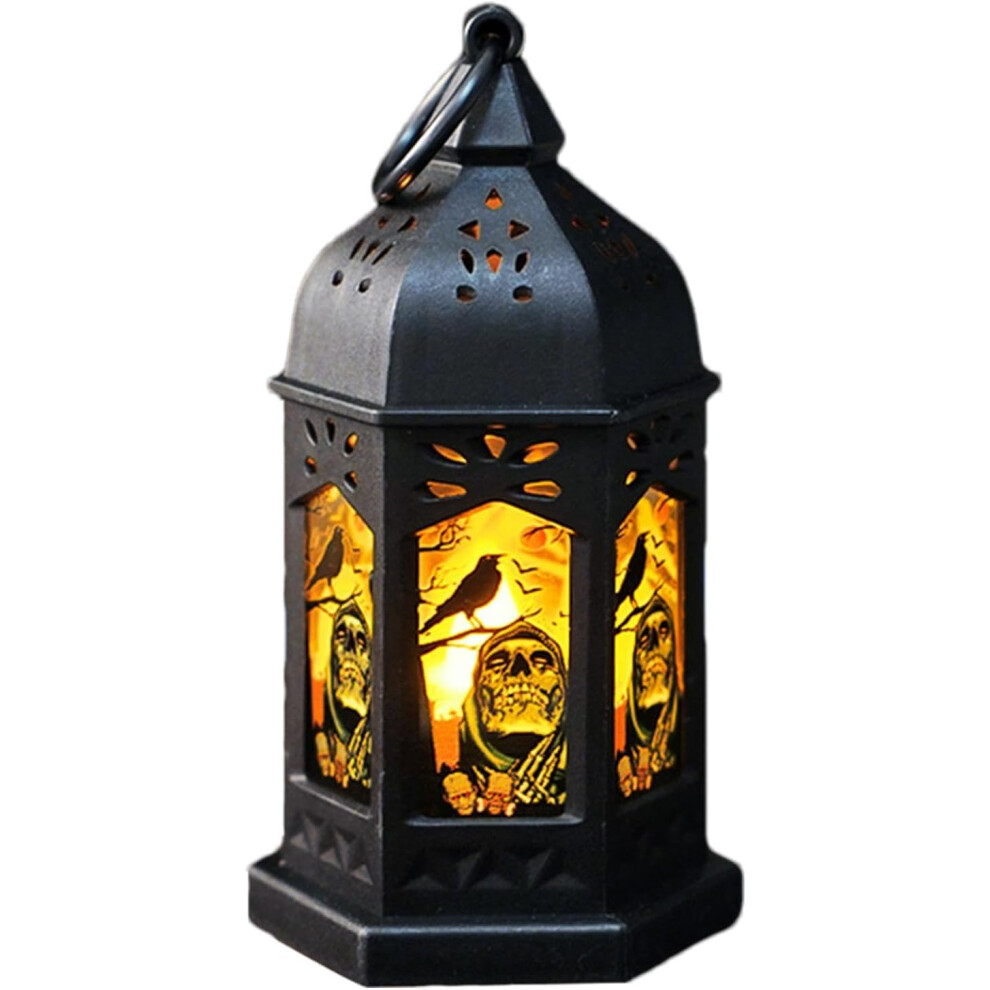 (Crow) Halloween Lanterns - LED Lights Decorative Candle Lanterns Electric,Portable Candle Light Vintage Lantern Decor for Halloween Wedding Christmas