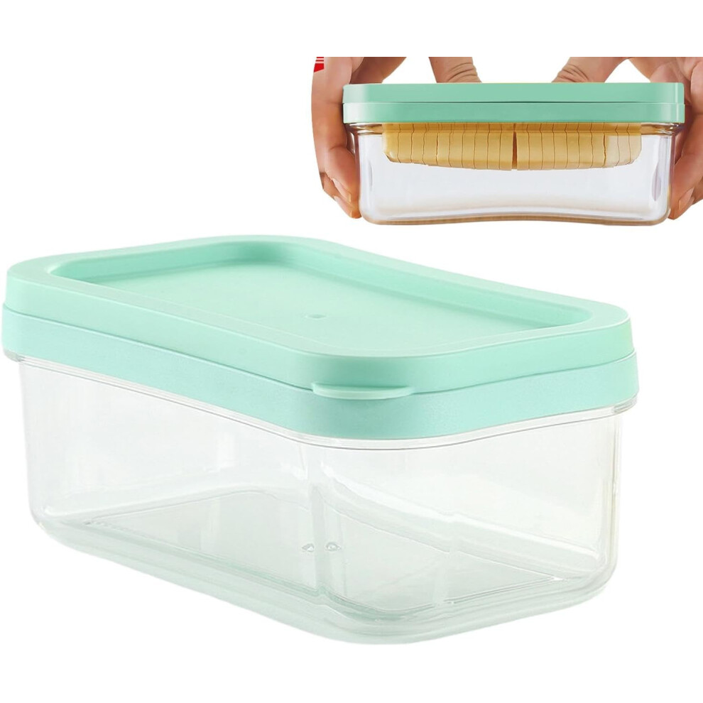 (Blue Cian) Butter Cutter and Keeper, Butter Cutter and Storage Case, Soft Cheese Tray, Butter Tray with Lid, Multipurpose Airtight Sealed Box with 304
