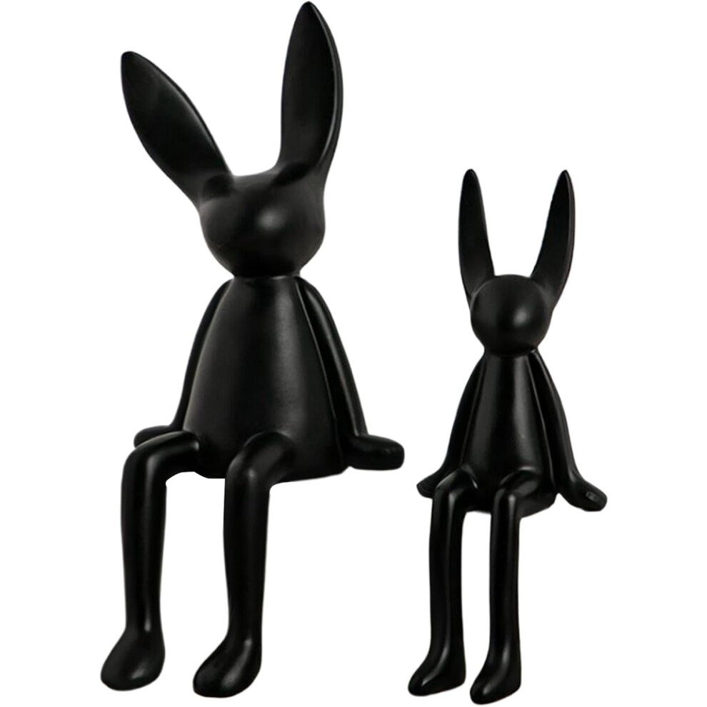 (Black) Bunny Statue, Easter Bunny - 2 X Ceramic Festive Sitting Cartoon Bunny Figure, Tabletop Rabbit Centrepiece, Adorable Easter Decoration For Tab Black