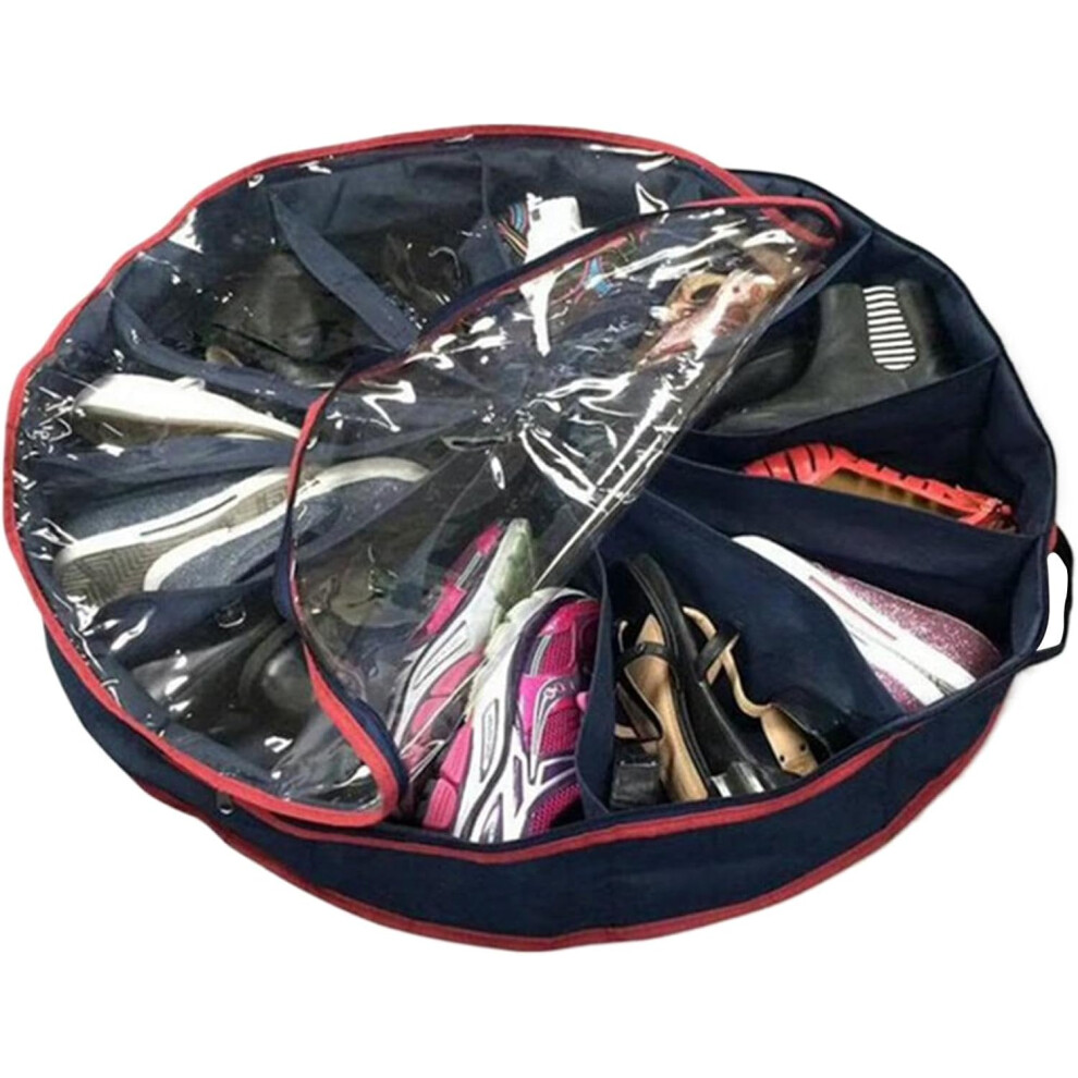 Foldable Shoe Storage Bag with Lid, 10 Dividers, Round Shoe Storage Box, Portable Cupboard Organisers, Shoe Bags for Travel, Home