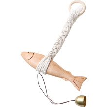 (large) Bomefoi Wooden Fish Wall Decor - Wooden Fish Beach Wall Decor with Bell,Hand Carved Nautical Pendant Ornament for Lake House Bathroom Bedroom