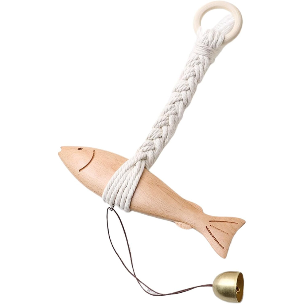 (large) Bomefoi Wooden Fish Wall Decor - Wooden Fish Beach Wall Decor with Bell,Hand Carved Nautical Pendant Ornament for Lake House Bathroom Bedroom