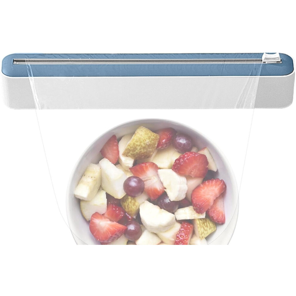 (Blue) Food Packaging Organiser with Cutter, Wrap Dispenser with Cutter, Magnetic Aluminium Foil Dispenser, Kitchen Tool for Cutting Food Foil, Alumin