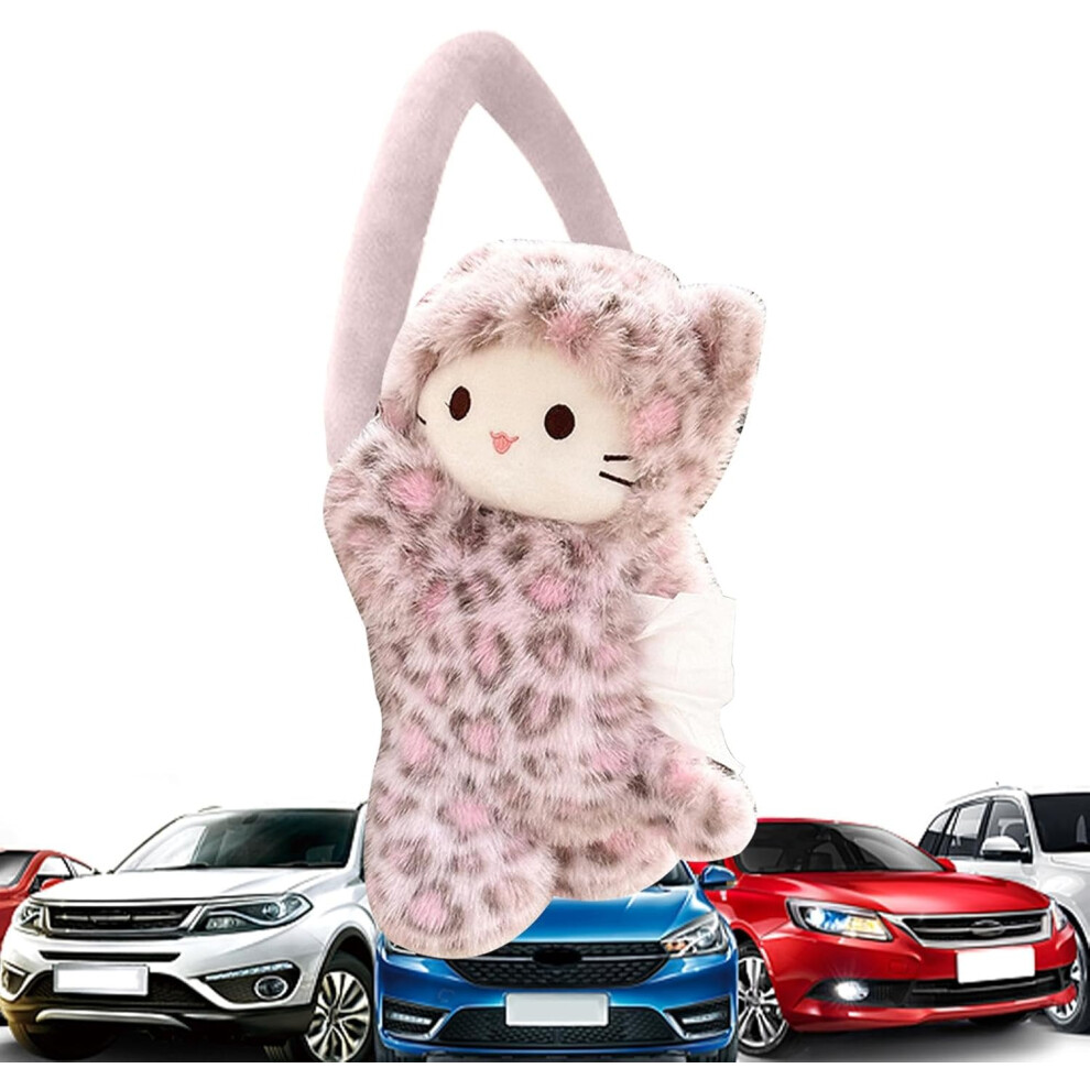(Pink) Car Tissue Box, Plush Car Tissue Holder, Animal Plush Holder Box with Zip for Opening, Plush Toy Tissue Holder, Napkin Tissue Storage Box Holder for