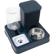 (blue) Automatic 2-in-1 Cat Feeder, Feeding and Drinker for Pet Food, Non-Slip Automatic Drinking Bottle, Feeding Station for Pets, Portable Feeder