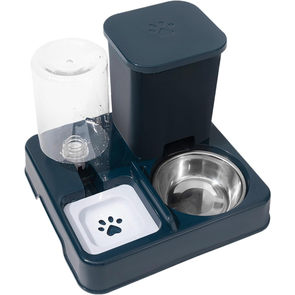 (Blue) Automatic 2-In-1 Cat Feeder, Feeding And Drinker For Pet Food, Non-Slip Automatic Drinking Bottle, Feeding Station For Pets, Portable Feeder Blue