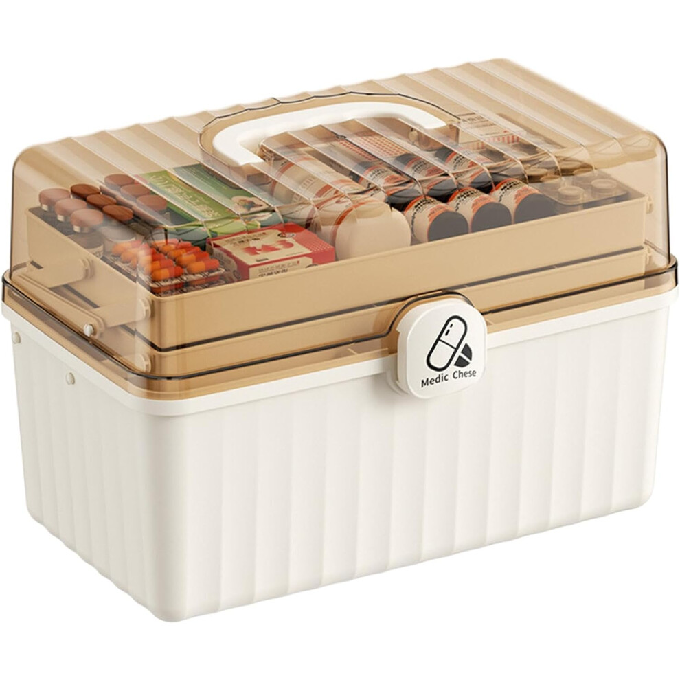 (extragroß) Organiser for Family Medicine, Transparent Medicine Box, Portable Medicine Storage, Three-Layer Foldable Medicine Container, House Box