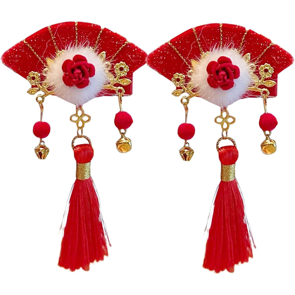 (b) Chinese New Year Headband, Red Hair Accessories for Girls, Red Hair Bows with Tassels, Chinese Hair Clip, Chinese Hair Accessories, New Year's Eve