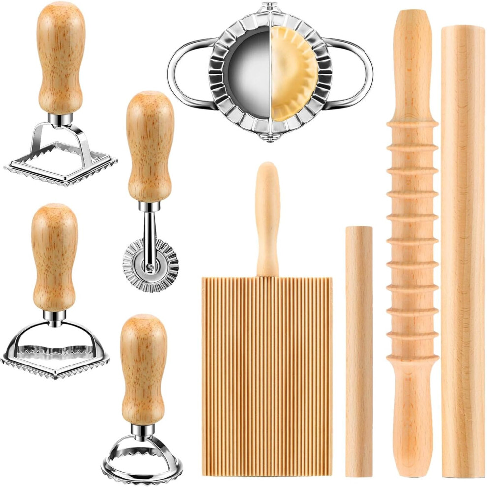 Rolling Pin Set, Ravioli Cookie Cutter Set, Ravioli Pasta Noodle Cutter, Gnocchi Pasta Machine, Pasta Cutter with Roller, Kitchen Baking Tools,