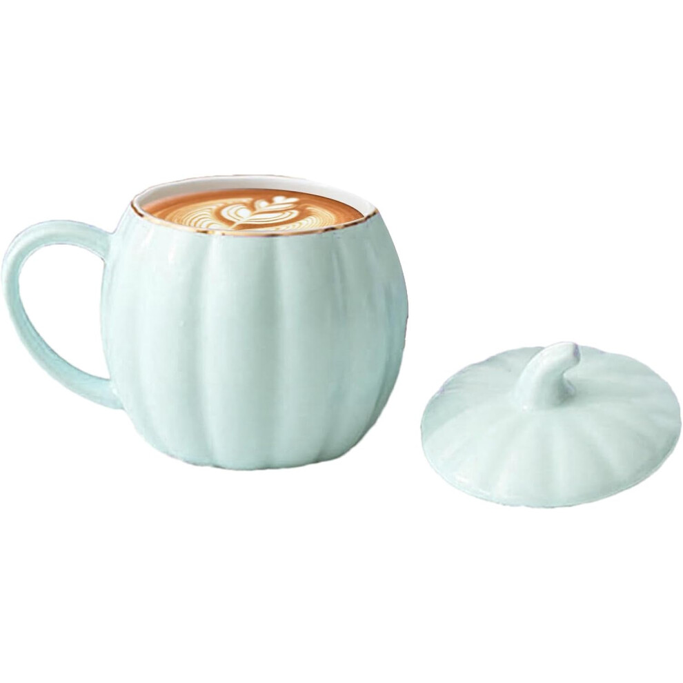 (Blue) Ceramic Coffee Cups, Pumpkin Shape Ceramic Cup, Pumpkin Cup Made of Ceramic, Halloween Ceramic Mug, Autumn Decoration for Children and Adults, Family