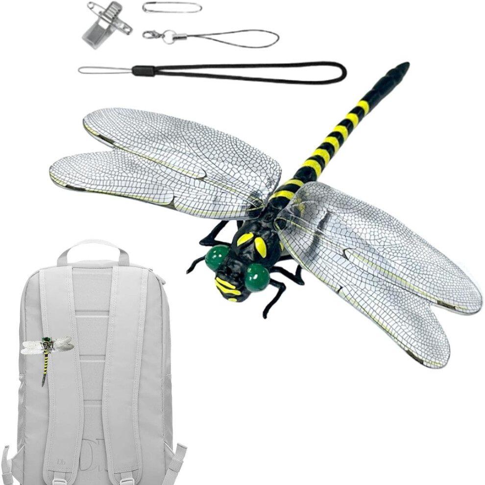 Fake Dragonfly - Simulated Dragonfly with 2 Lanyards - Large Decorative Dragonflies, 4 Ways to Wear, Fly Repelling Dragonfly Clips Decor Craft for