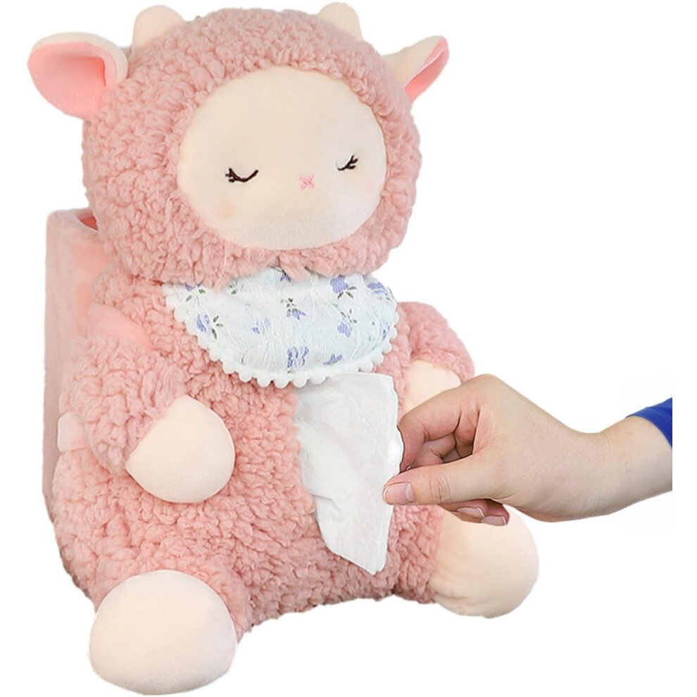 (Blueberry Sheep) Cartoon Car Tissue Holder - Garbage Container - 2-in-1 Paper Holder, Animal Tissue Organiser, Car Trash Can for Car House Bathroom Accessories
