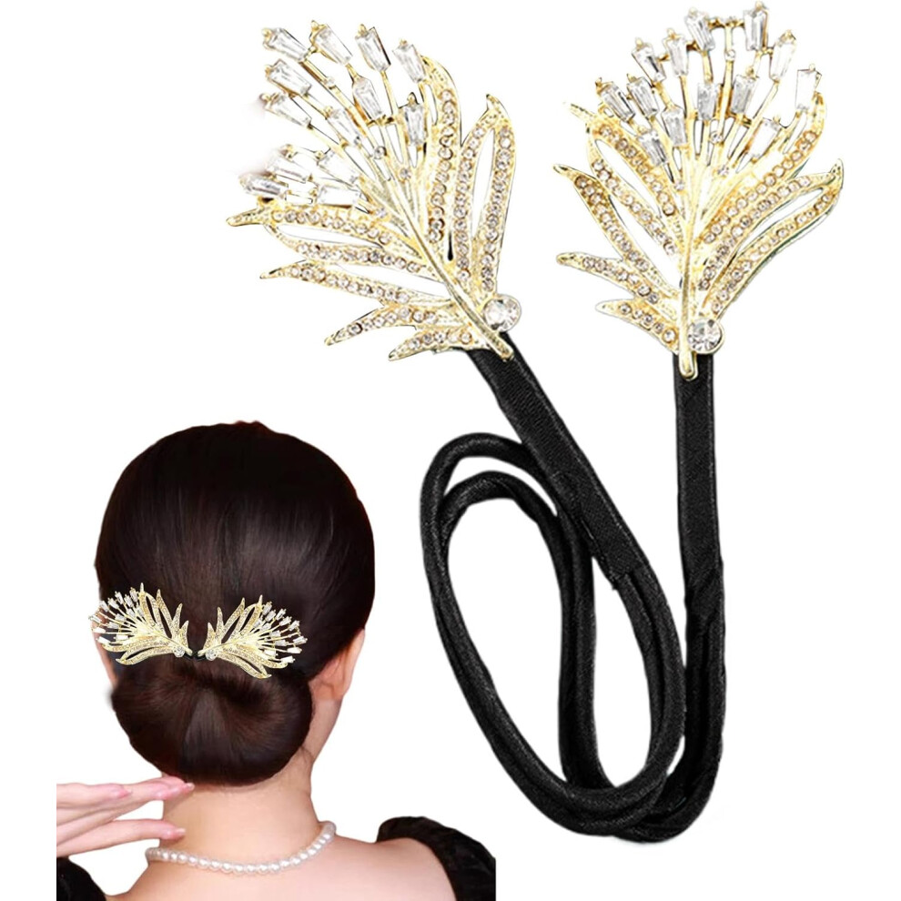 (1 count (Pack of 1), gold) Twist Pins for Buns, Hair Bun Maker for Women, French Twist Bun Hairstyle Shaper, Rhinestone Clips for Long Hair Bun for Home, Dorm, Travel, Hotel,