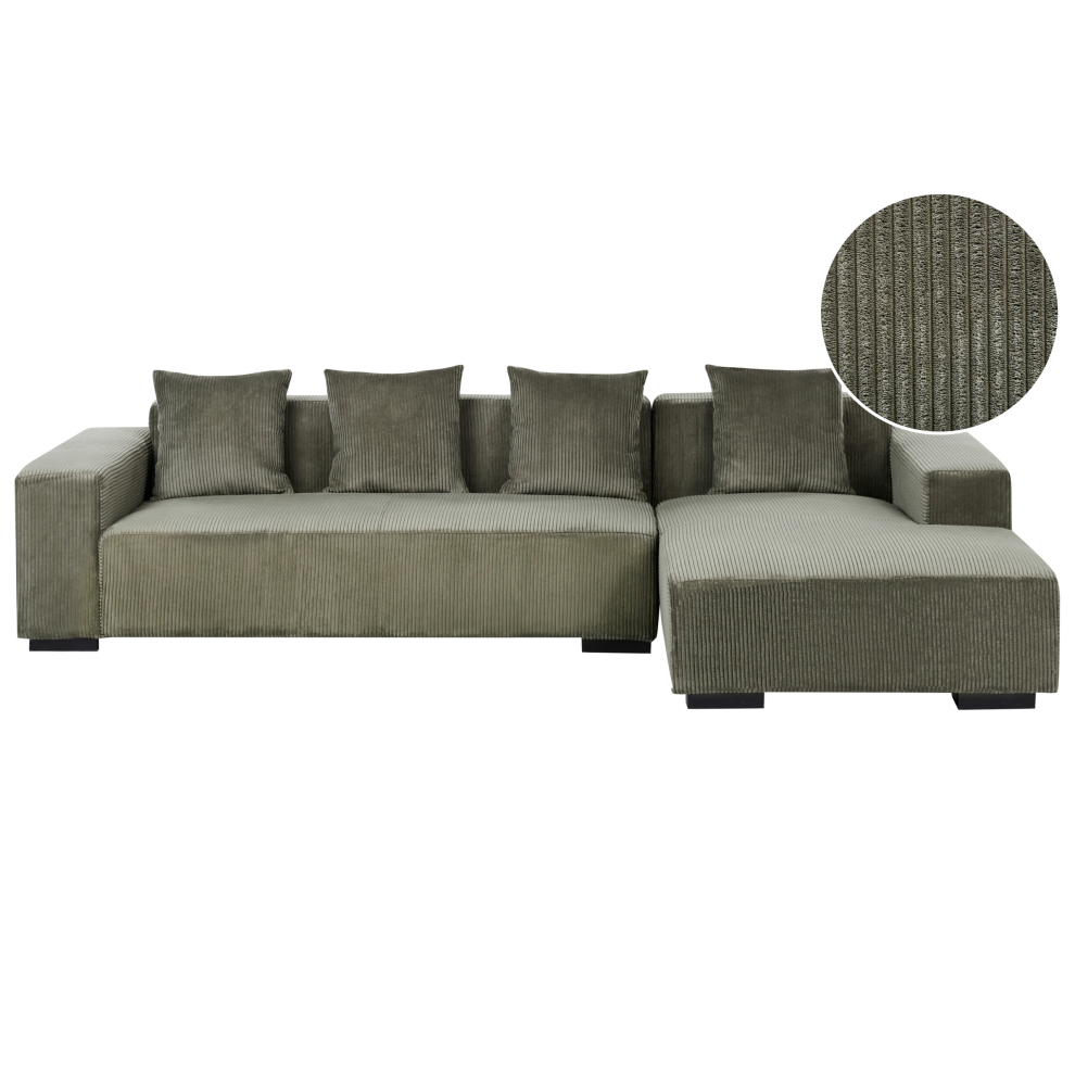 Corner Sofa 4 Seater LUNGO Corduroy Green Left Hand