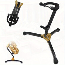 (Black) Folding Alto Tenor Saxophone Stand Adjustable Sax Holder with Portable Triangle Base Design Sturdy Metal Construction Chain Lock Ideal