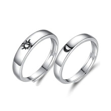 Trumium 100% 925 Silver Rings Adjustable Sun and Moon Matching Rings Couples Ring Engagement Wedding Bands Engraving