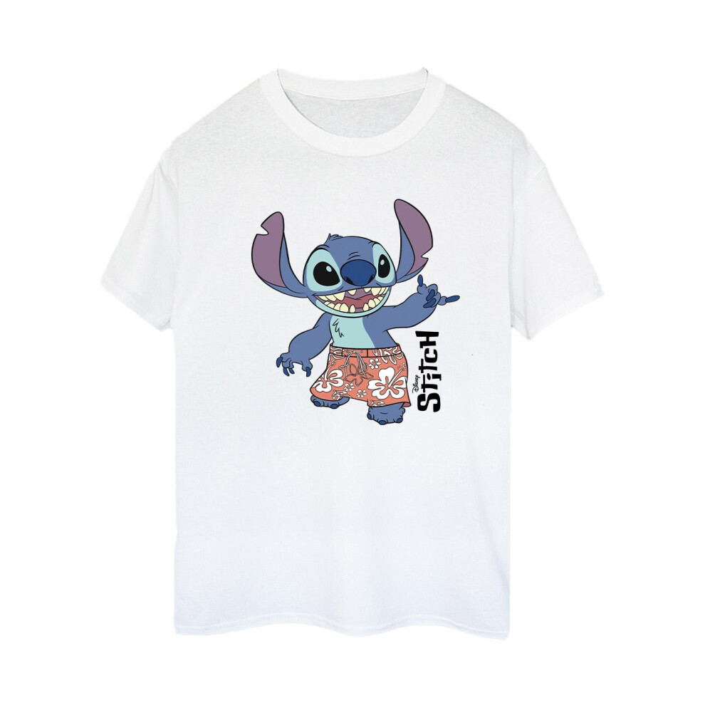 (3XL, White) Disney Womens/Ladies Lilo & Stitch Bermuda Shorts Cotton Boyfriend T-Shirt