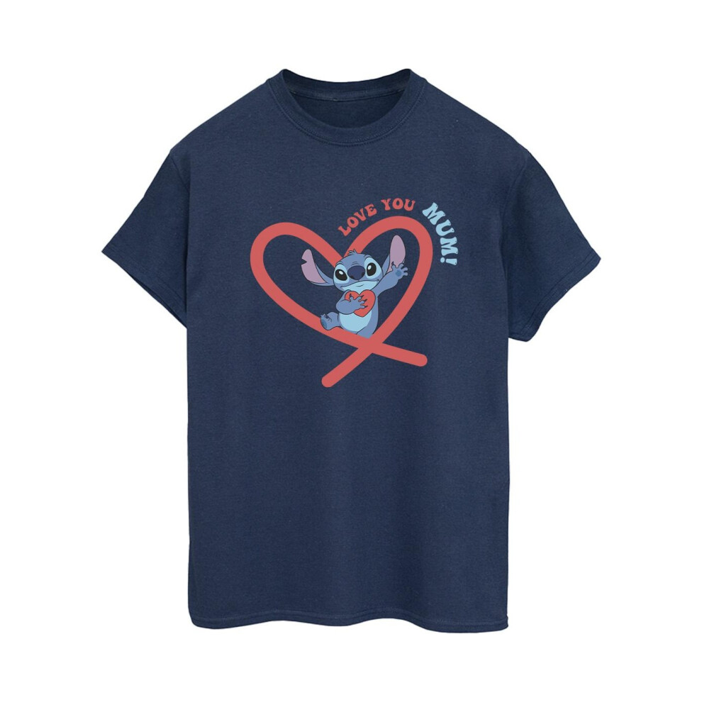 (L, Navy Blue) Disney Womens/Ladies Lilo & Stitch Love You Mum Cotton Boyfriend T-Shirt