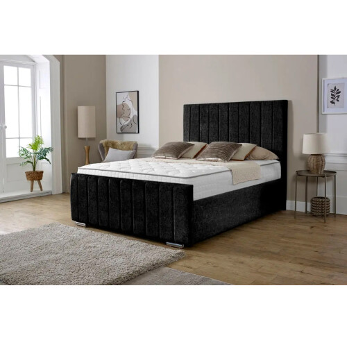Snugg Furniture (Double 4Ft, Black) Lisbon Chenille Fabric Upholstered Bed