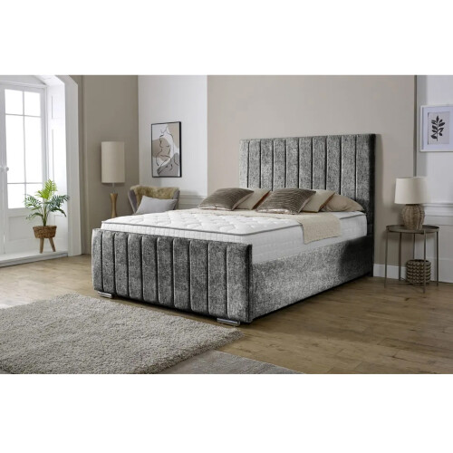 Snugg Furniture (Double 4Ft, Silver) Lisbon Chenille Fabric Upholstered Bed