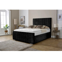 (Single Bed 3Ft, Black) Lisbon Chenille Fabric Upholstered Bed