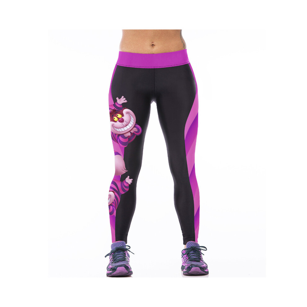 (L) Women Sports Pants Digital 3d Cat Printed Slim Leggings Stretchy Pants Slim