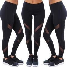(Black+Mesh, XL) Yoga Femme Gym Poche Secret Pantalons Leggings Fitness Jogging Course Athlétisme