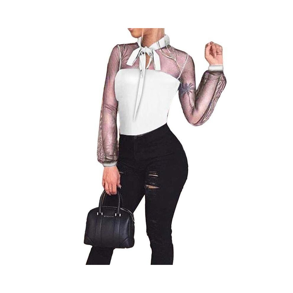 (White, XL(Tag XL=US M)) Women Long Sleeve Sexy Stretch Bodycon Bodysuit Tops Casual Plain Leotard Shirt-image-OPC-PH5K77R-NEW