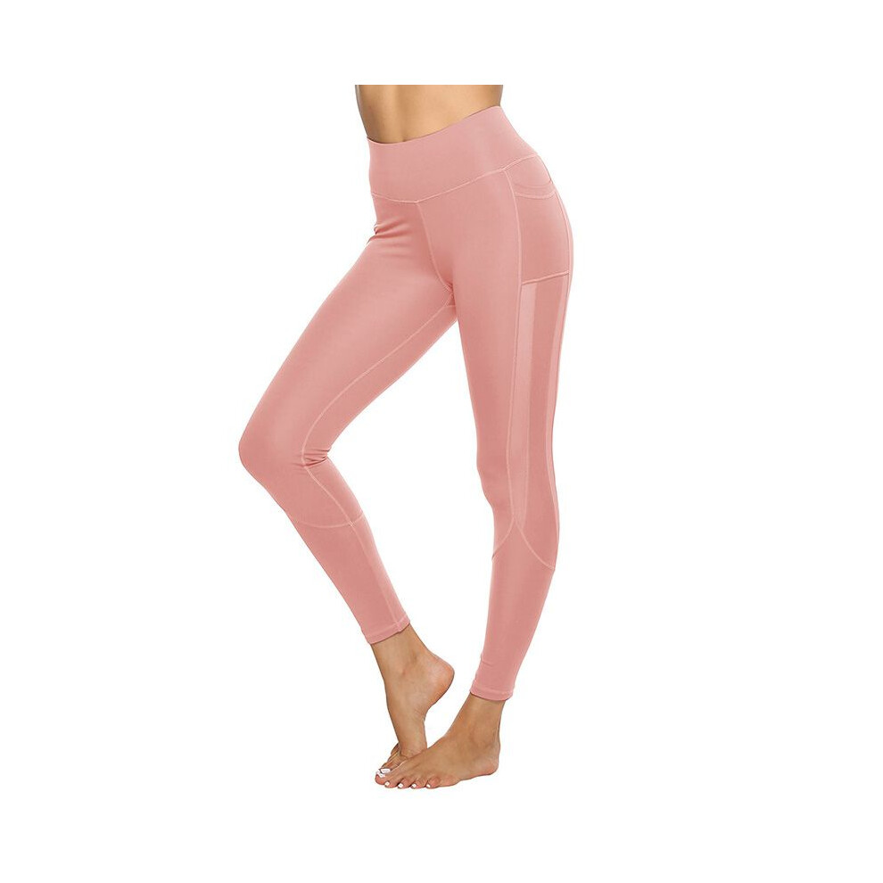 (LightPink, S) Fitness Waist High Leggings Womens Gym Workout Push Up Trousers Pants Yoga Solid