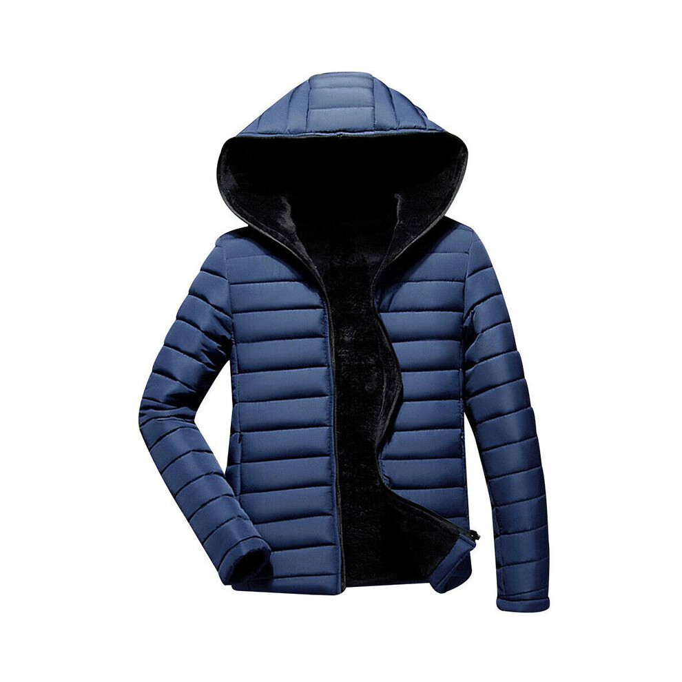 (Blue, 4XL) Padded Mens Hooded Coat Jacket Puffer Bubble Winter Warm Coats Outwear Zip Up