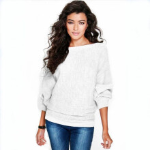 (White, XL) Womens Sleeve Long Baggy Ladies Pullover Top Knitted Jumper Sweater Oversized