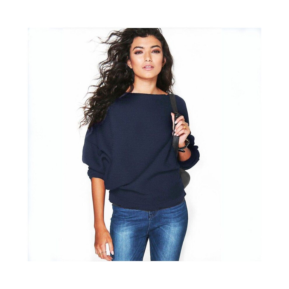 (Navy Blue, XL) Womens Sleeve Long Baggy Ladies Pullover Top Knitted Jumper Sweater Oversized