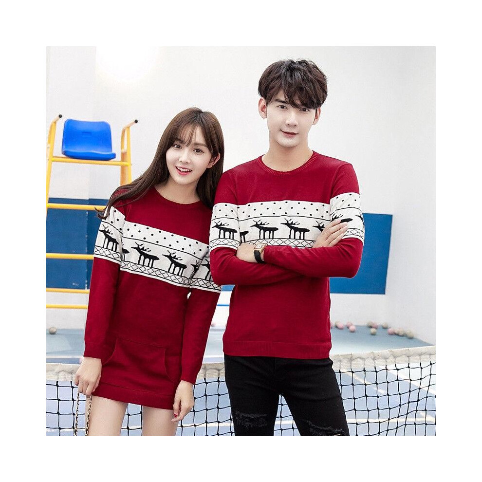 (RedMan, M) Winter Pattern Deer Couple Matching Christmas Sweater Dress Valentine Gift Love-image-OPC-PH5KBC5-NEW
