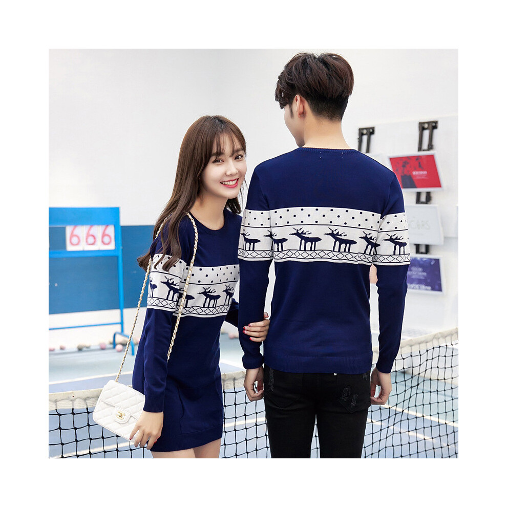 (BlueMan, M) Winter Pattern Deer Couple Matching Christmas Sweater Dress Valentine Gift Love-image-OPC-PH5KBB7-NEW