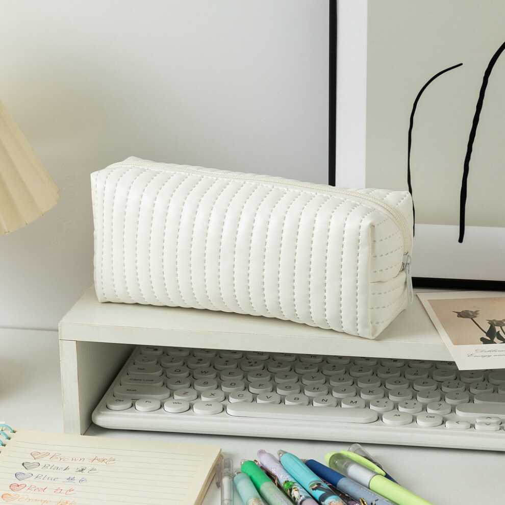 (White) Leather Organizer Notebook Pencil Case With Spacious Storage For And Work School-image-OPC-PH5KCH6-NEW