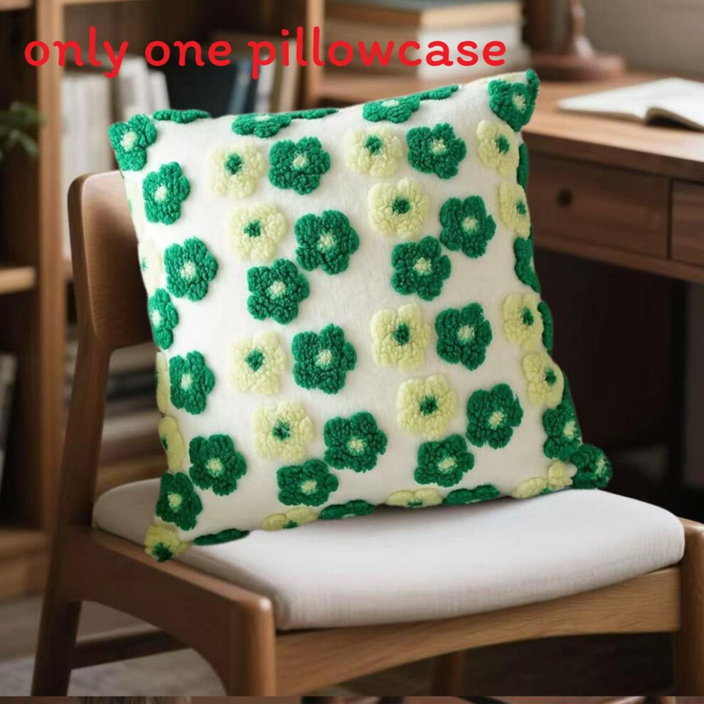 (Green) Small Flower Plush Pillowcase Home Decoration Living Room Bedroom Cushion Sofa-image-OPC-PH5KDNK-NEW