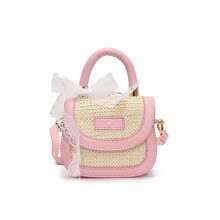 (Light Pink) Knitted Princess Handbag Kids Shoulder Bag With Neutral Colors Easy Matching