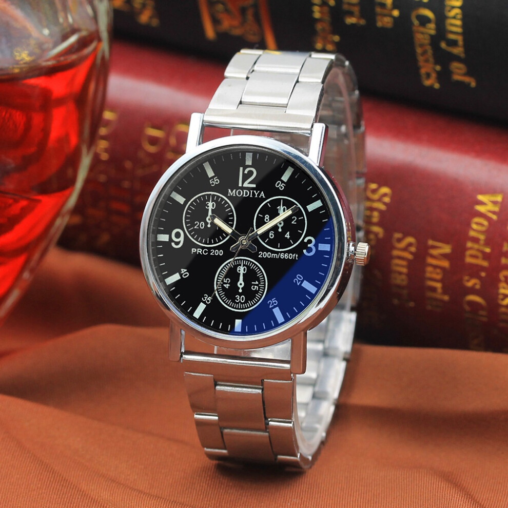 (Black) And Classic Modiya Timeless Modiya Threeeye Steel Strap Casual For Men Watch