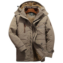 (Khaki, 3XL) Mens Warm Winter Thick Fur Lined Hooded Jacket Zipper Bomber Parka Coat Military