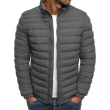 (Gray, M) Warm Puffer Mens Bubble Coat Jacket Quilted Padded Outwear Winter Lightweight