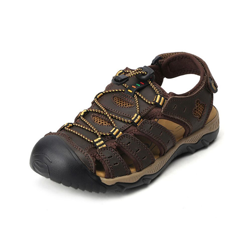 (DarkBrown, EU43) Adventurous Mens Hiking Sandals Closed Toe Outdoor Beach Fisherman Sport Shoes
