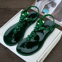 (Green, EU39) Women Ankle Strap Flat Jelly Sandals Summer Shoes Soft Comfort Beach Flip Flops